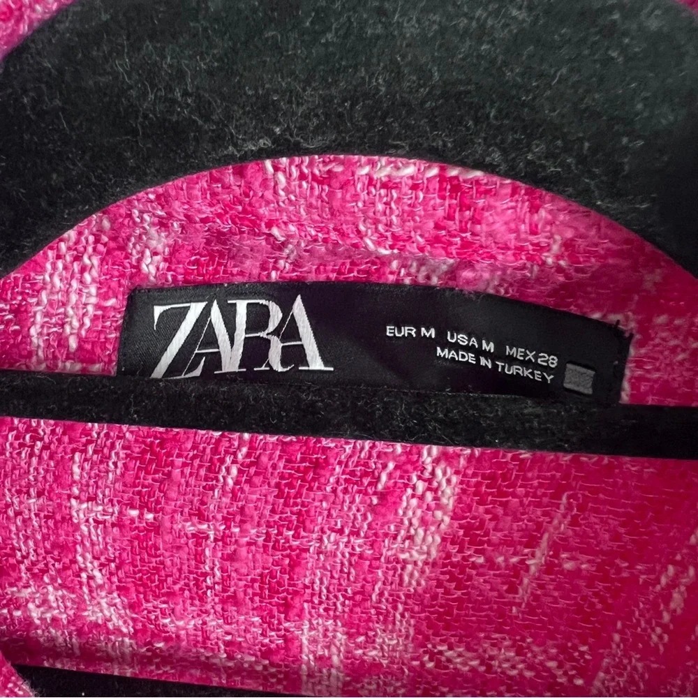 Zara Bright Pink Tweed Button-Up Jacket